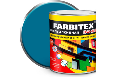 Эмаль алкидная ПФ-115 FARBITEX (голубой, 0,8 кг (14 шт))