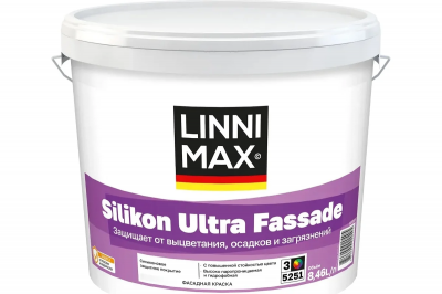 Краска силиконовая для наружных работ LINNIMAX Silikon Ultra Fassade/ЛИННИМАКС Силикон Ультра Фасад (База 3 (8,46 л))