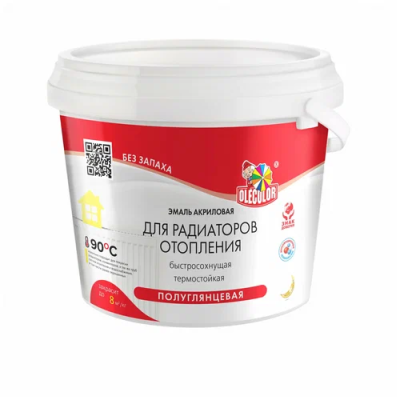 Эмаль акриловая для радиаторов отопления OLECOLOR (полуглянцевая 0,5 кг (12 шт)) Эмаль акриловая для радиаторов отопления OLECOLOR (полуглянцевая 0,5 кг (12 шт))