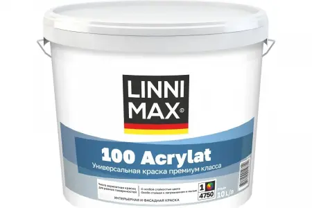 Краска водно-дисперсионная для наружных и внутренних работ LINNIMAX 100 Acrylat / ЛИННИМАКС 100 Акрилат  - превью