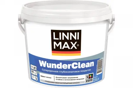 Краска водно-дисперсионная акриловая LINNIMAX WunderClean / ЛИННИМАКС ВундерКлин (2,5 л)  - превью