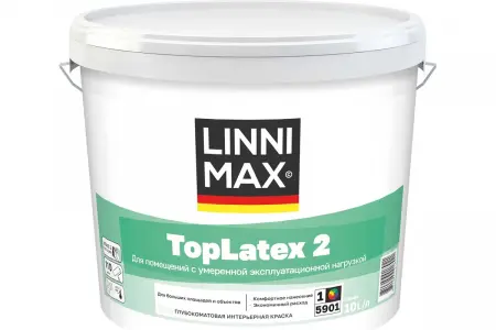 Краска водно-дисперсионная для внутренних работ LINNIMAX Toplatex 2 / ЛИННИМАКС ТопЛатекс 2 (База 1 (10 л))  - превью